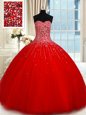 Hot Sale Tulle Sleeveless Floor Length Quinceanera Gowns and Beading