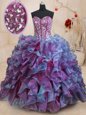 Top Selling Floor Length Multi-color 15th Birthday Dress Organza Sleeveless Ruffles and Sequins