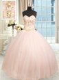 Sweetheart Sleeveless Lace Up Sweet 16 Dress Baby Pink Satin and Tulle