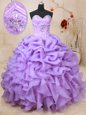 Glorious Lavender Sleeveless Beading and Ruffles and Pick Ups Floor Length 15 Quinceanera Dress