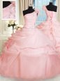 Latest Ball Gowns Quinceanera Dress Pink One Shoulder Organza Sleeveless Floor Length Lace Up