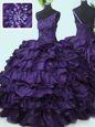 Great One Shoulder Sleeveless Lace Up Floor Length Beading and Pick Ups Sweet 16 Quinceanera Dress