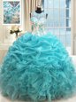 Scoop Organza Sleeveless Floor Length Sweet 16 Quinceanera Dress and Appliques and Ruffles and Pick Ups