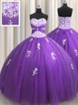 Tulle Sweetheart Sleeveless Zipper Beading and Appliques 15 Quinceanera Dress in Eggplant Purple
