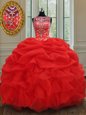 Suitable Champagne Organza Lace Up Quinceanera Gowns Sleeveless Floor Length Beading and Ruffles