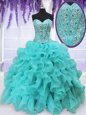 Dramatic Aqua Blue Sweetheart Lace Up Beading and Ruffles Vestidos de Quinceanera Sleeveless