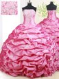 Stylish Hot Pink Taffeta Lace Up Strapless Sleeveless With Train Sweet 16 Dresses Brush Train Beading and Pick Ups