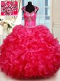 Artistic Sweetheart Cap Sleeves Organza Quinceanera Dresses Beading and Ruffles Backless