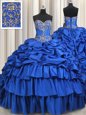 Taffeta Sleeveless With Train 15th Birthday Dress Brush Train and Beading and Ruffled Layers and Pick Ups