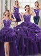 Four Piece Purple Ball Gowns Organza Sweetheart Sleeveless Beading and Appliques and Pick Ups Floor Length Lace Up Ball Gown Prom Dress