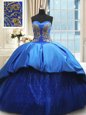 Royal Blue Ball Gowns Beading and Embroidery Quinceanera Dress Lace Up Satin Sleeveless With Train