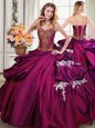 Glorious Taffeta Sweetheart Sleeveless Lace Up Beading and Appliques and Pick Ups Quinceanera Dresses in Burgundy