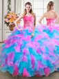 Multi-color Organza and Tulle Zipper Sweetheart Sleeveless Floor Length Quinceanera Dress Beading and Ruffles
