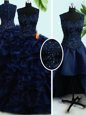 High Class Four Piece Floor Length Navy Blue Quinceanera Dress Straps Sleeveless Zipper