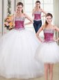 Admirable Three Piece Sweetheart Sleeveless Tulle Sweet 16 Quinceanera Dress Beading Lace Up