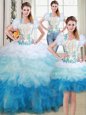 Suitable Three Piece Multi-color Sleeveless Organza Lace Up Sweet 16 Dress for Military Ball and Sweet 16 and Quinceanera