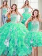 Four Piece Sleeveless Lace Up Floor Length Beading and Ruffles and Sequins 15 Quinceanera Dress