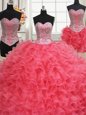 Three Piece Sleeveless Beading and Ruffles Lace Up Sweet 16 Dress
