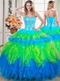 Ruffled Multi-color Sleeveless Tulle Lace Up Sweet 16 Quinceanera Dress for Military Ball and Sweet 16 and Quinceanera