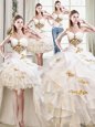 Sweet Four Piece White Sweet 16 Dresses Military Ball and Sweet 16 and Quinceanera and For with Beading and Ruffles Sweetheart Sleeveless Lace Up