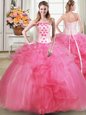 Affordable Strapless Sleeveless Tulle Quinceanera Dresses Beading and Appliques and Ruffles Lace Up