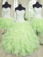Four Piece Sweetheart Sleeveless Lace Up Quinceanera Dress Yellow Green Organza