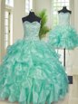 Three Piece Floor Length Apple Green Sweet 16 Quinceanera Dress Sweetheart Sleeveless Lace Up