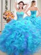 Four Piece Organza Sleeveless Floor Length Quinceanera Gowns and Beading and Ruffles