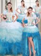 Four Piece Multi-color Ball Gowns Beading and Appliques and Ruffles Quinceanera Gowns Lace Up Organza Sleeveless Floor Length
