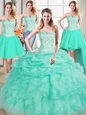 Custom Design Four Piece Pick Ups Ball Gowns Ball Gown Prom Dress Apple Green Sweetheart Organza Sleeveless Floor Length Lace Up