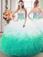 Beautiful Multi-color Sleeveless Organza Lace Up Quinceanera Dress for Military Ball and Sweet 16 and Quinceanera