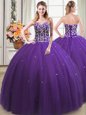 Spectacular Sweetheart Sleeveless Lace Up Sweet 16 Dresses Purple Tulle