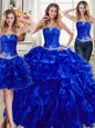 Three Piece Ball Gowns Quinceanera Gown Royal Blue Strapless Organza Sleeveless Floor Length Lace Up