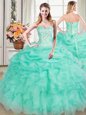 Four Piece Royal Blue Ball Gowns Beading and Ruffles Quinceanera Gowns Lace Up Organza Sleeveless Floor Length