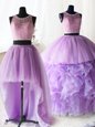 Spectacular Three Piece Scoop Organza and Tulle Sleeveless With Train 15 Quinceanera Dress Brush Train and Beading and Lace and Ruffles