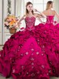 Fuchsia Organza and Taffeta Lace Up Ball Gown Prom Dress Sleeveless Floor Length Beading and Embroidery and Pick Ups