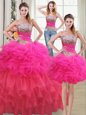 Pretty Three Piece Sleeveless Lace Up Floor Length Beading and Ruffles and Ruffled Layers and Sequins Ball Gown Prom Dress