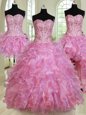 Free and Easy Four Piece Multi-color Sweetheart Lace Up Beading and Ruffles Quinceanera Dress Sleeveless