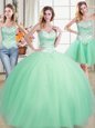 Three Piece Sleeveless Lace Up Floor Length Beading Vestidos de Quinceanera