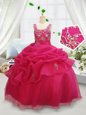 Edgy Hot Pink Toddler Flower Girl Dress Quinceanera and Wedding Party and For with Beading and Pick Ups Square Sleeveless Zipper