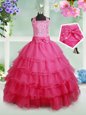 Halter Top Sleeveless Zipper Floor Length Beading and Ruffled Layers and Bowknot Kids Formal Wear