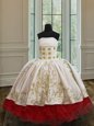 Superior White and Red Organza and Taffeta Lace Up Little Girls Pageant Dress Wholesale Sleeveless Floor Length Ruffled Layers