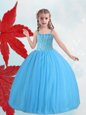 New Arrival Straps Baby Blue Ball Gowns Beading Flower Girl Dresses Lace Up Taffeta and Tulle Sleeveless Floor Length
