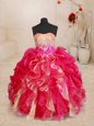 Floor Length Lace Up Flower Girl Dresses Red and In for Quinceanera and Wedding Party with Beading and Ruffles