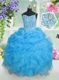Pick Ups Spaghetti Straps Sleeveless Lace Up Child Pageant Dress Baby Blue Organza