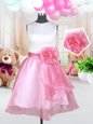 Adorable White and Pink And White A-line Scoop Sleeveless Organza Mini Length Zipper Hand Made Flower Little Girls Pageant Dress Wholesale