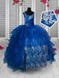 Scoop Royal Blue Lace Up Little Girls Pageant Dress Beading and Lace and Ruffled Layers Sleeveless Floor Length
