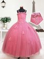 Ideal Straps Beading and Appliques Flower Girl Dresses for Less Hot Pink Zipper Sleeveless Floor Length