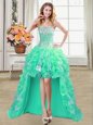 High Low Turquoise Homecoming Dress Organza Sleeveless Ruffles and Sequins