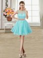 Decent Scoop Beading Cocktail Dresses Aqua Blue Zipper Sleeveless Mini Length